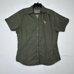Game Guard Agave Ladies  Large Olive Microfiber Short Sleeve Shirt  LT Inicials